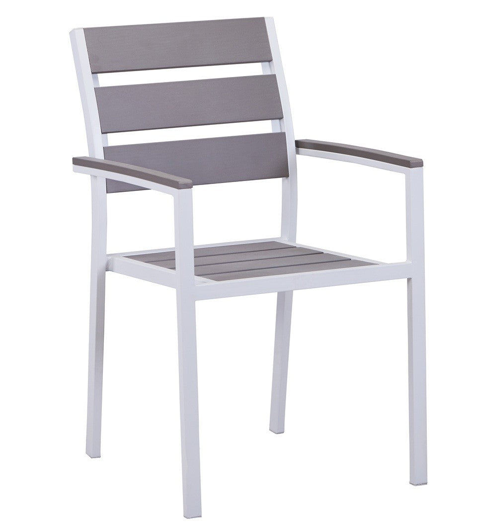 Cadeirão GARIBALDI, metal branco, polywood cinza