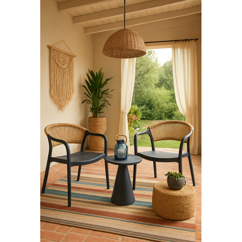 Cadeirão IBIZA, empilhável, tratamento anti UV, polipropileno e corda verde light