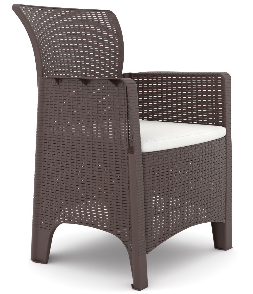 Cadeirão ILEÓN, polipropileno castanho, coxim beige