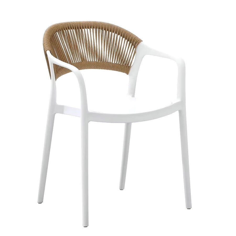 Cadeirão IBIZA, empilhável, tratamento anti UV, polipropileno branco, corda natural
