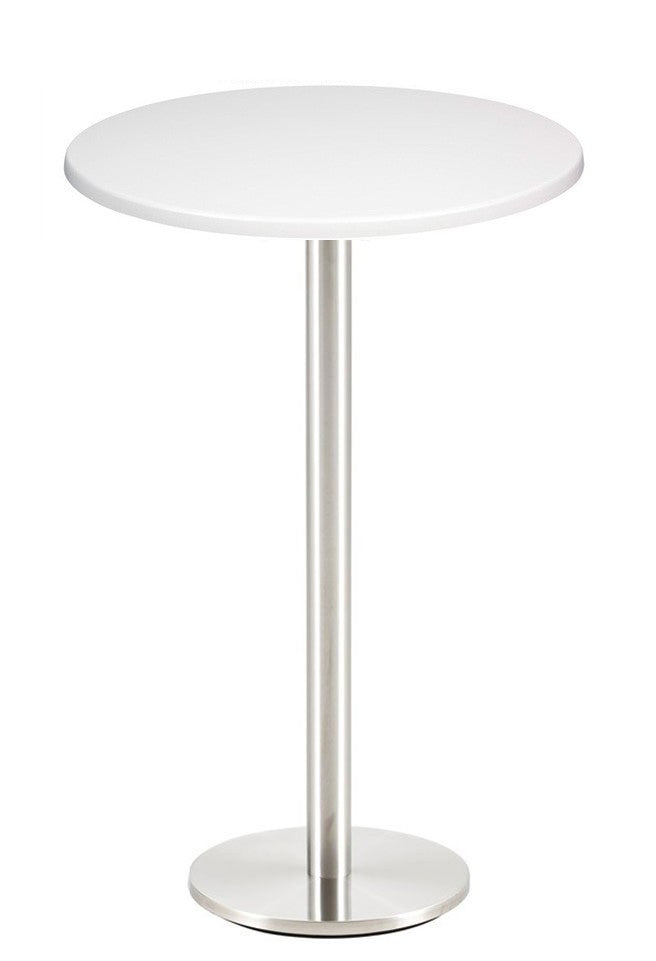 Mesa alta BENAGIL, aço inoxidável, base de 110 cms e tampo de 70 cms de diâmetro. Cores à escolha, Tableros de 70 cms: COMPACTO, BLANCO 3101, TAVILO (69 cms)
