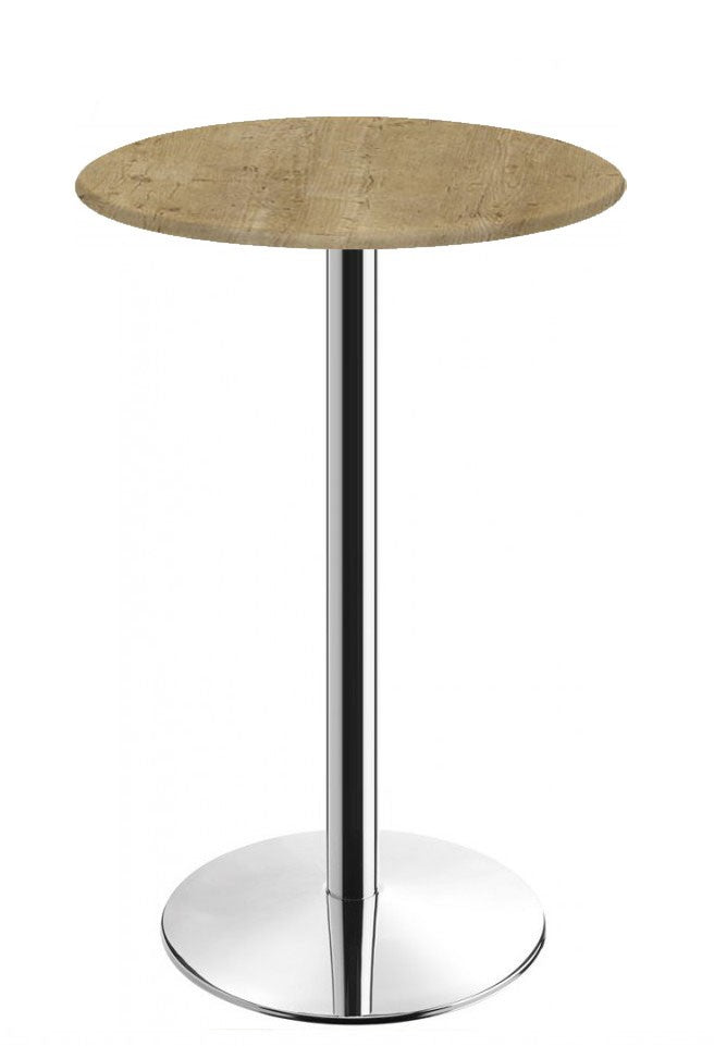 Mesa alta BENAMARA, aço inoxidável, base de 110 cms e tampo de 60 cms de diâmetro. Cores à escolha, Tablero de 60 cms.: WER-WOODART, AVALON PINE 4729