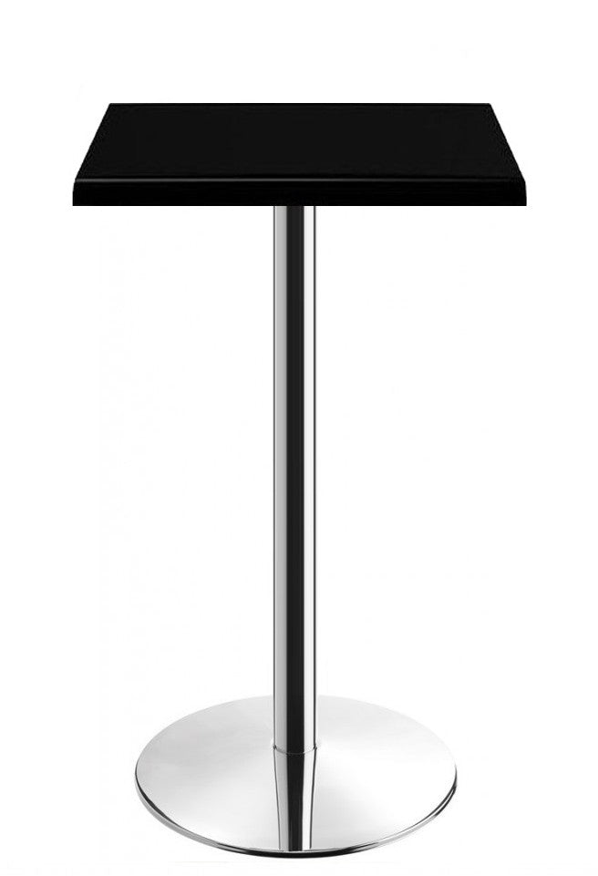 Mesa alta BENAMARA, aço inoxidável, base de 110 cms e tampo de 60x60 cms. Cores à escolha, Tableros de 60x60 cms: WERZALIT SM - NEGRO 55