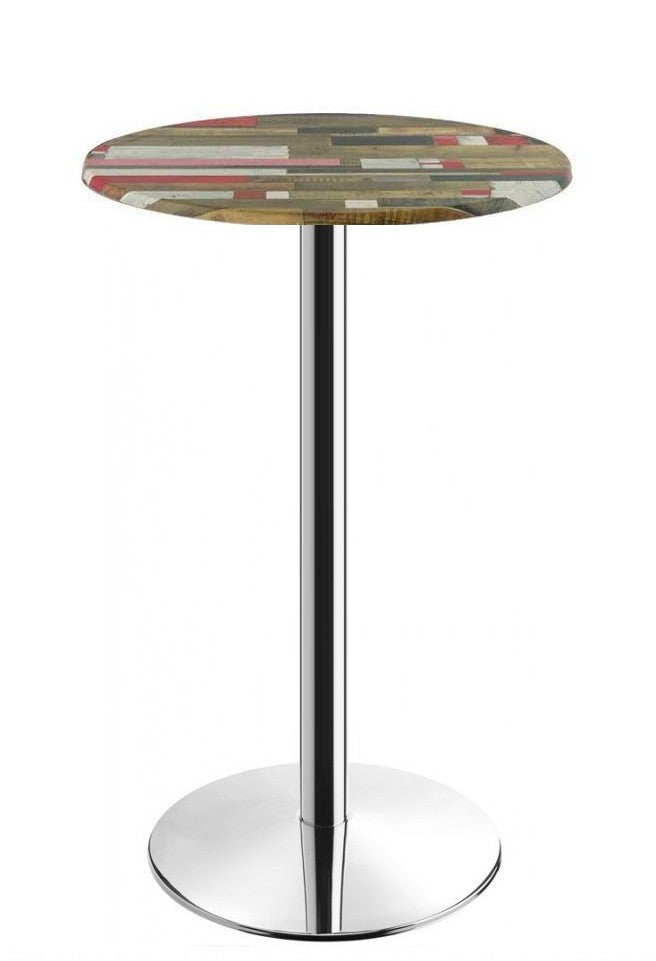 Mesa alta BENAMARA, aço inoxidável, base de 110 cms e tampo de 70 cms de diâmetro. Cores à escolha, Tableros de 70 cms: WERZALIT SM - KABANA RED 271