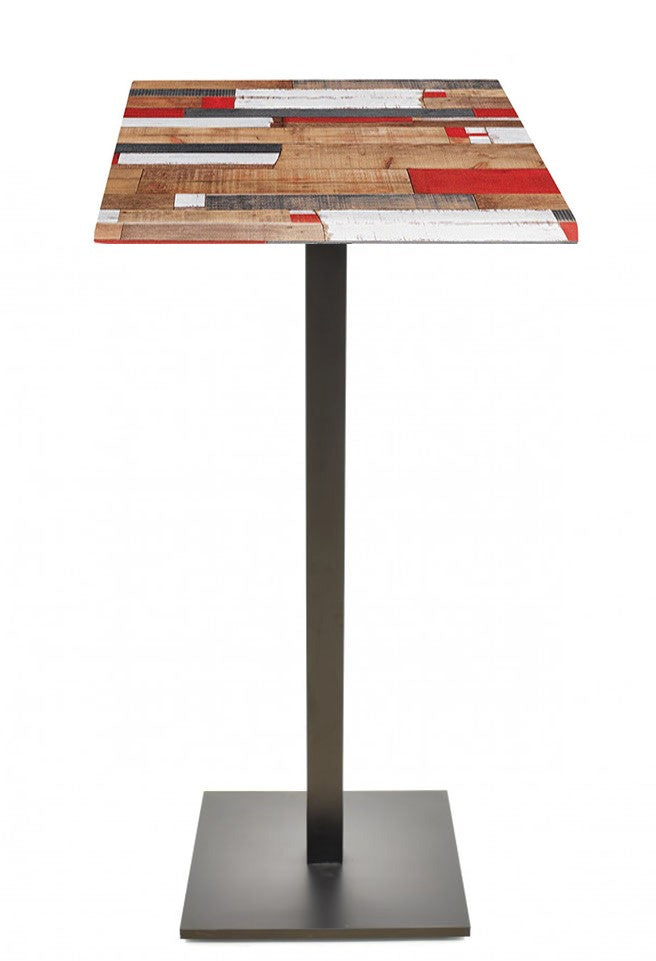 Mesa alta BEVERLY, base de 110 cms e tampo de mesa de 60x60 cms. Cores à escolha, Tableros de 60x60 cms: WERZALIT SM - KABANA RED 271, Base BEVERLY, altura 110 cms: Negra
