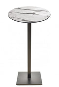 Mesa alta BEVERLY, base de 110 cms e tampo de mesa de 70 cms de diâmetro. Cores à escolha, Tableros de 70 cms: COMPACTO, MÁRMOL AFYON 5657, TAVILO (69 cms), Base BEVERLY, altura 110 cms: Negra
