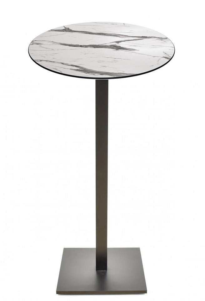 Mesa alta BEVERLY, base de 110 cms e tampo de mesa de 70 cms de diâmetro. Cores à escolha, Tableros de 70 cms: COMPACTO, MÁRMOL AFYON 5657, TAVILO (69 cms), Base BEVERLY, altura 110 cms: Negra