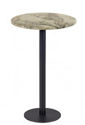 Mesa alta BOMBAY, preta, base de 110 cms e tampo de mesa de 60 cms de diâmetro. Cores à escolha, Tablero de 60 cms.: WERZALIT SM - MARBLE ALMERIA 209