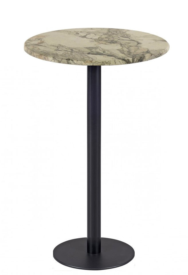 Mesa alta BOMBAY, preta, base de 110 cms e tampo de mesa de 60 cms de diâmetro. Cores à escolha, Tablero de 60 cms.: WERZALIT SM - MARBLE ALMERIA 209