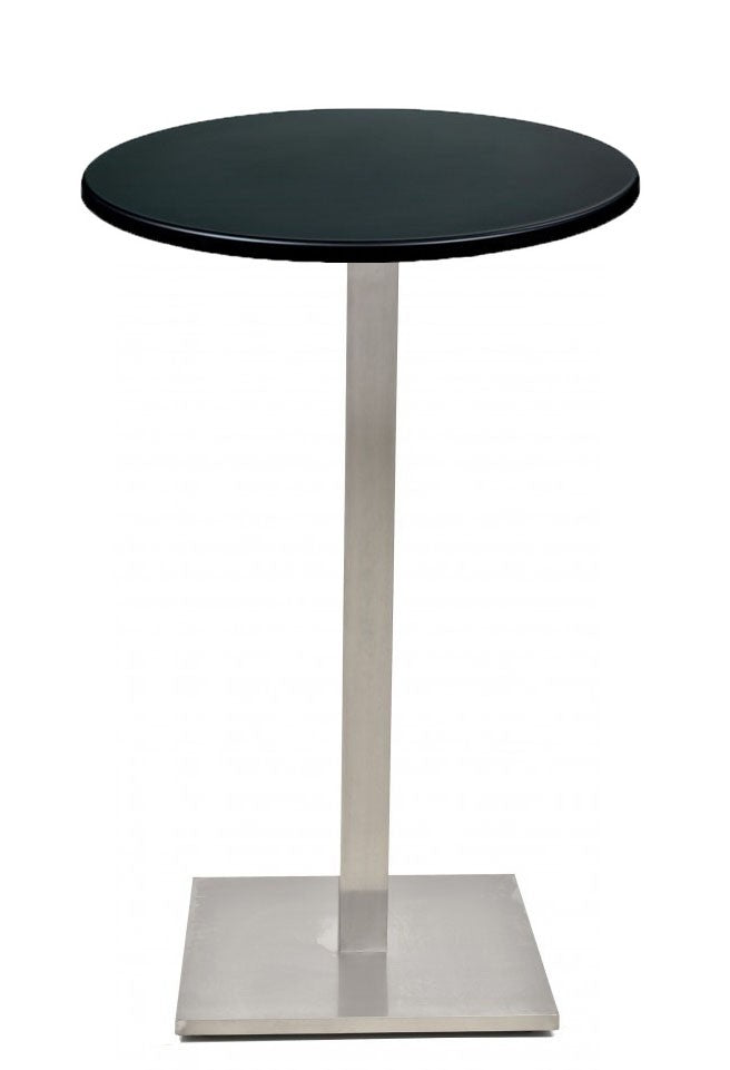 Mesa alta IPANEMA, aço inoxidável, base de 110 cms e tampo de 70 cms de diâmetro. Cores à escolha, Tableros de 70 cms: WERZALIT SM - NEGRO 55