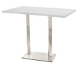 Mesa alta IPANEMA, aço inoxidável, base retangular e tampo de 110x70 cms. Cores à escolha, Tableros 110x70 cms: WERZALIT SM - BRANCO 01