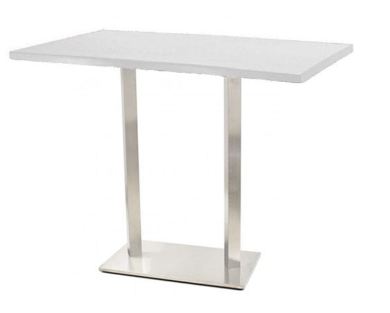 Mesa alta IPANEMA, aço inoxidável, base retangular e tampo de 110x70 cms. Cores à escolha, Tableros 110x70 cms: WERZALIT SM - BRANCO 01