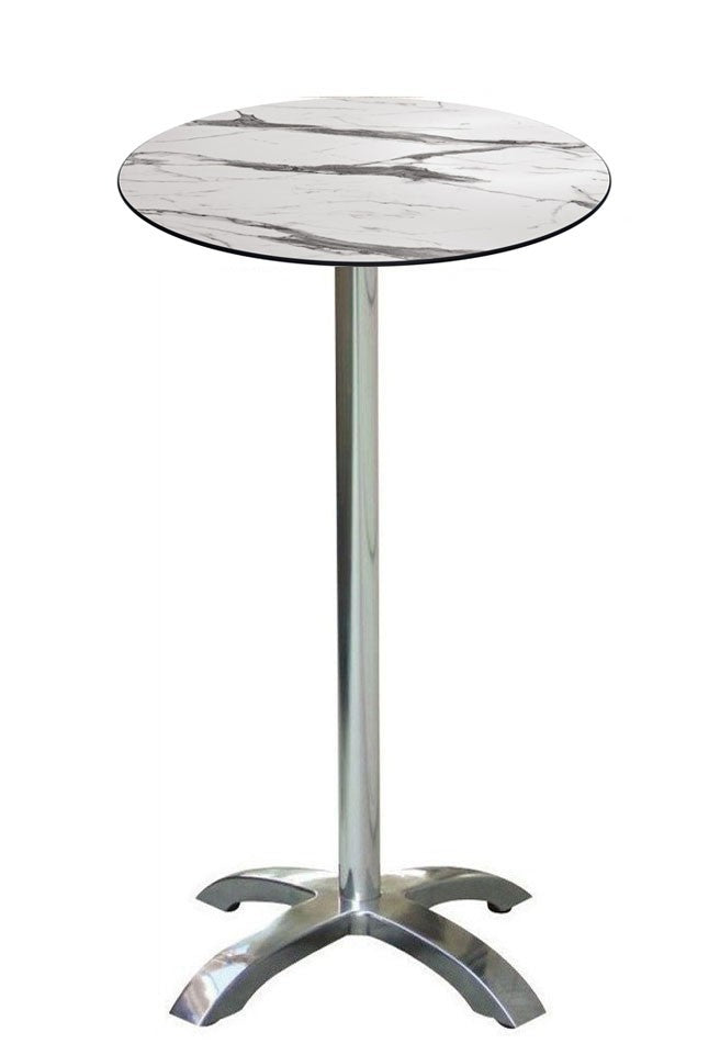 Mesa alta MILAN, alumínio, base de 72 cms e tampo de 70 cms de diâmetro. Cores à escolha, Tableros de 70 cms: COMPACTO, MÁRMOL AFYON 5657, TAVILO (69 cms)