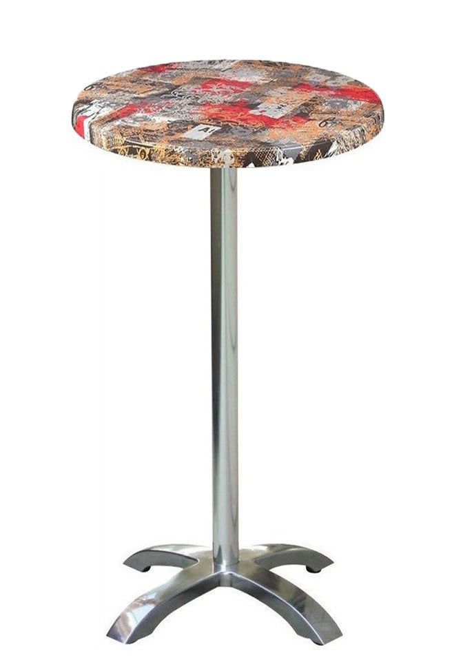 Mesa alta MILAN, alumínio, base de 72 cms e tampo de 70 cms de diâmetro. Cores à escolha, Tableros de 70 cms: WERZALIT ALEMANIA - BABYLON 213