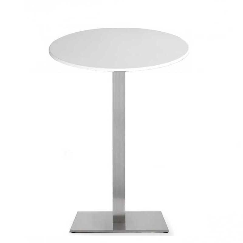 Mesa alta RHIN, aço inoxidável, base de 110 cms e tampo de 70 cms de diâmetro. Cores à escolha, Tableros de 70 cms: WERZALIT SM - BLANCO 01