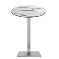 Mesa alta RHIN, aço inoxidável, base de 110 cms e tampo de 70 cms de diâmetro. Cores à escolha, Tableros de 70 cms: COMPACTO, MÁRMOL AFYON 5657, TAVILO (69 cms)
