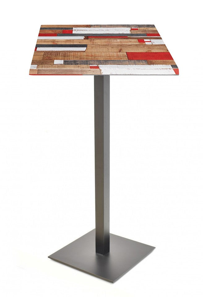 Mesa alta TROCADERO, preta, base de 110 cms e tampo de mesa de 60x60 cms. Cores à escolha, Tableros de 60x60 cms: WERZALIT SM - KABANA RED 271