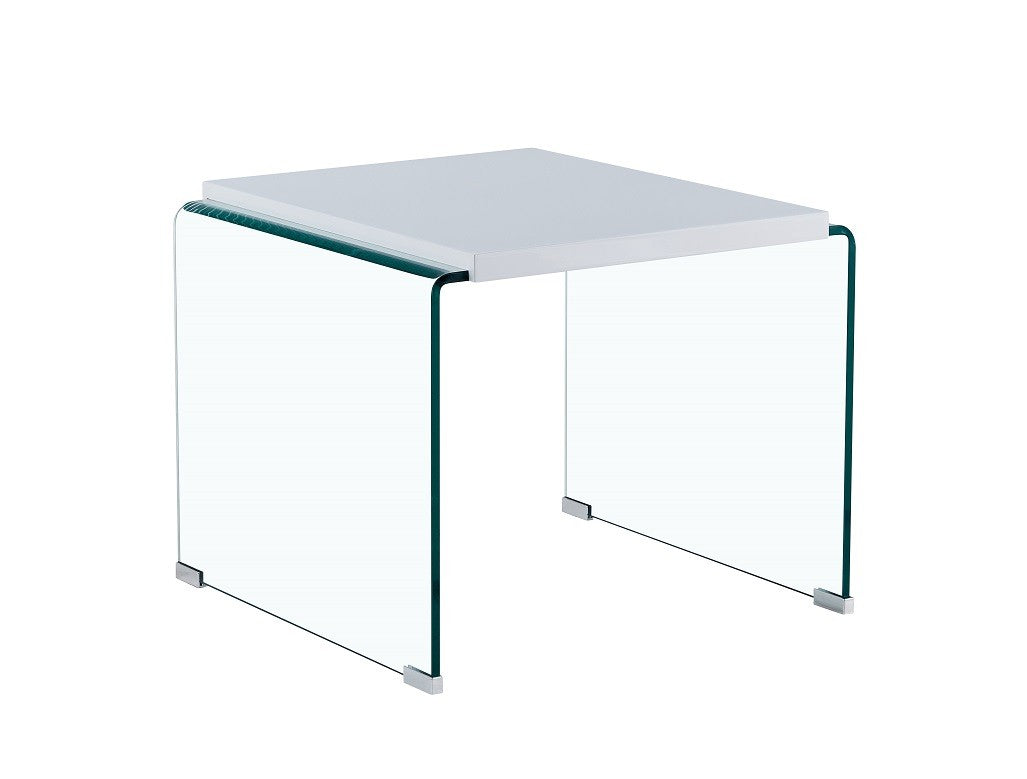 Mesa ARISTON, apoio, lacada a branco, vidro, 60 x 63 cms