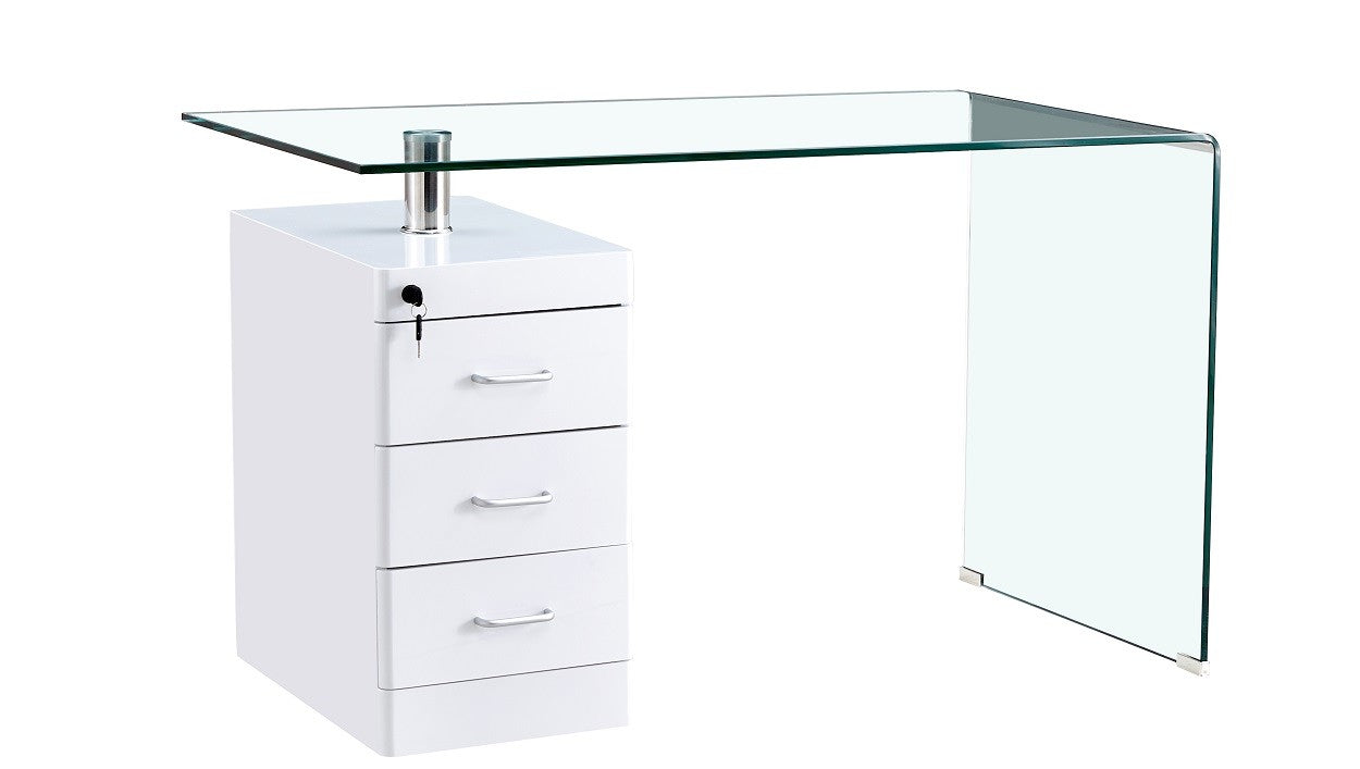 Mesa ARTEMISA, vidro, madeira branca, 125 x 65 cms