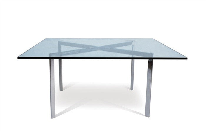 Mesa BCN, aço inoxidável, vidro 102 x 102 cms