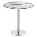 Mesa BENAGIL, aço inoxidável, base de 72 cms e tampo de 70 cms de diâmetro. Cores à escolha, Tableros de 70 cms: COMPACTO, MÁRMOL AFYON 5657, TAVILO (69 cms)