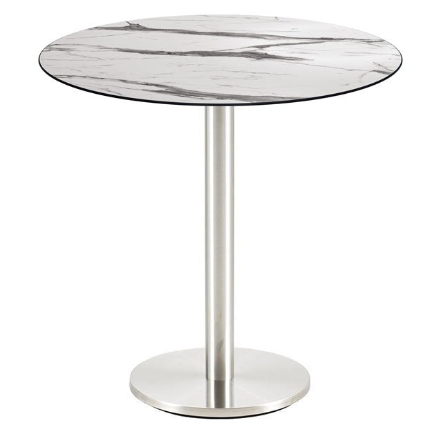 Mesa BENAGIL, aço inoxidável, base de 72 cms e tampo de 70 cms de diâmetro. Cores à escolha, Tableros de 70 cms: COMPACTO, MÁRMOL AFYON 5657, TAVILO (69 cms)