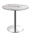 Mesa BENAMARA, aço inoxidável, base de 72 cms e tampo de 70 cms de diâmetro. Cores à escolha, Tableros de 70 cms: COMPACTO, MÁRMOL AFYON 5657, TAVILO (69 cms)