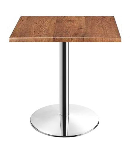 Mesa BENAMARA, aço inoxidável, base de 72 cms e tampo de 80x80 cms. Cores à escolha, Tableros de 80x80 cms: WERZALIT SM - ROBLE ANTIGUO 316