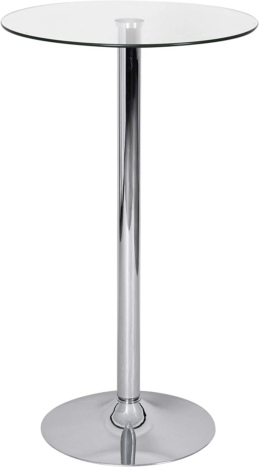 Mesa BERNIE (SU), alta, cromada, vidro temperado, 60 cms de diâmetro