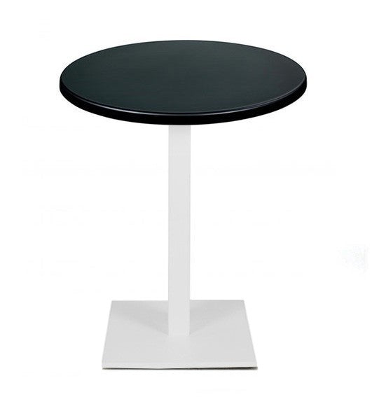 Mesa BEVERLY, base de 72 cms e tampo de mesa de 80 cms de diâmetro. Cores à escolha, Tableros de 80 cms: WERZALIT SM - NEGRO 55, Base BEVERLY, altura 72 cms: Blanca