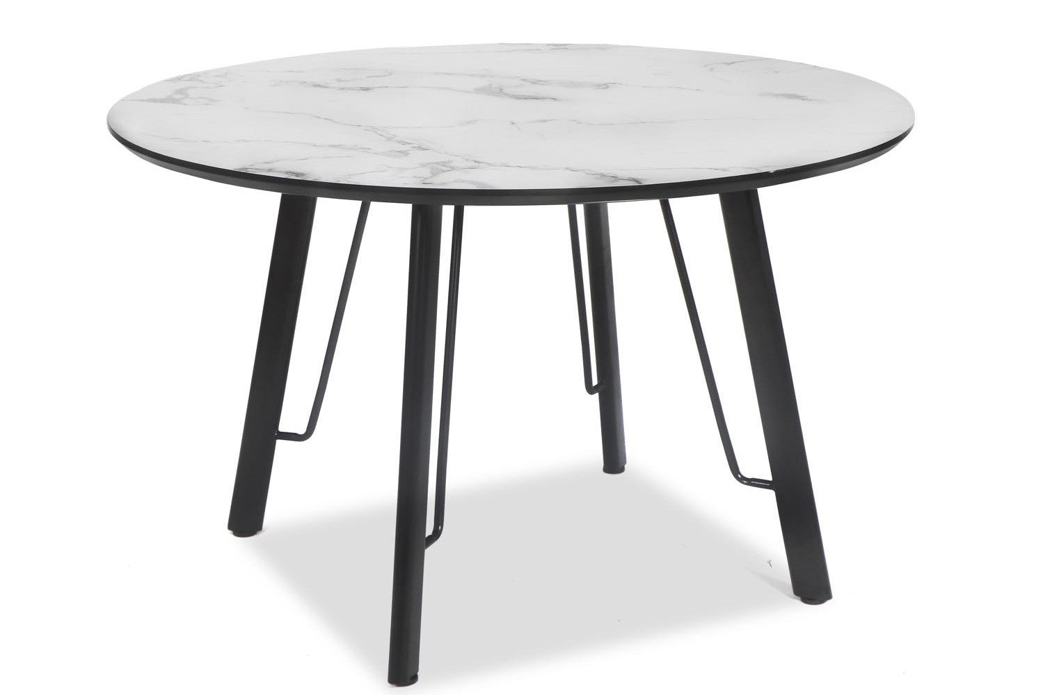 Mesa BIAGIO, metal, tampo DM imitação de mármore, 120 cms diâmetro