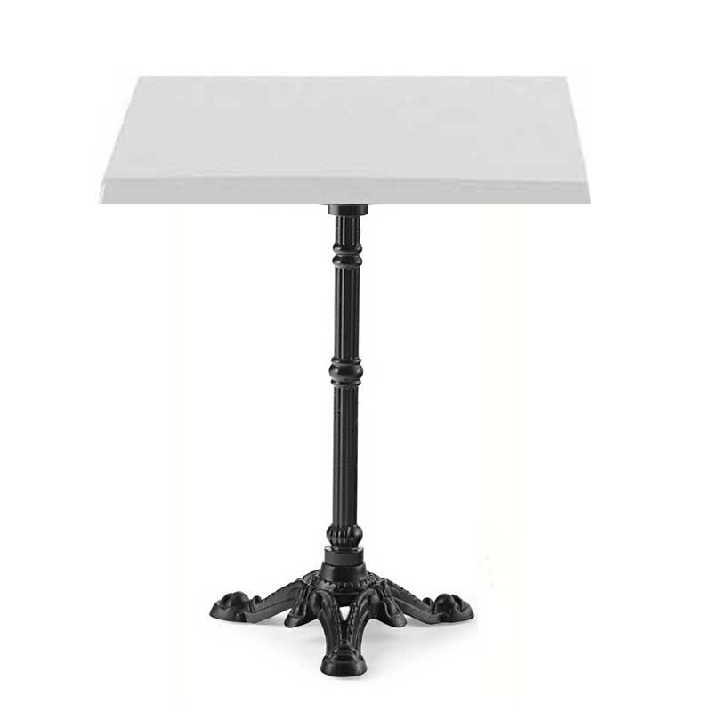 Mesa BRISTOL, fundição, 3 pés, preta, tampo de mesa de 60x60 cms.  Cores à escolha, Tableros de 60x60 cms: WERZALIT SM - BLANCO 01