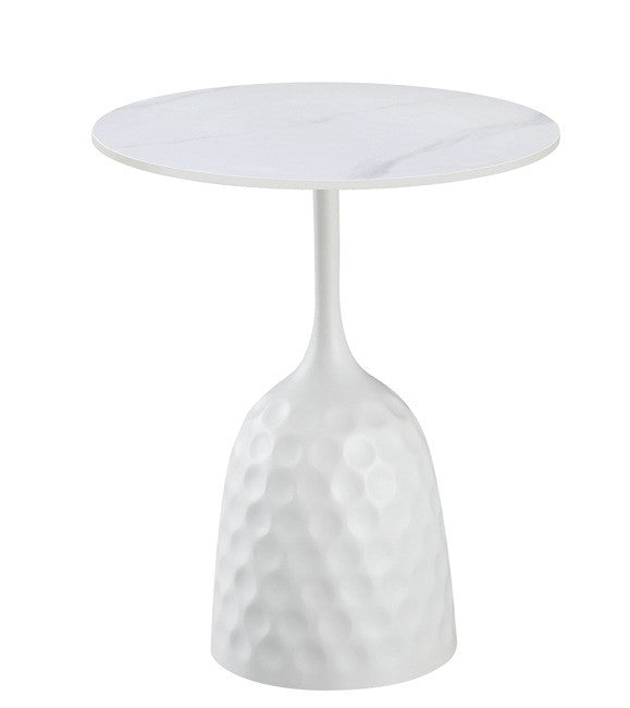 Mesa CAVEZZO, branca, tampo cerâmica mármore branco, 50 cms de diâmetro