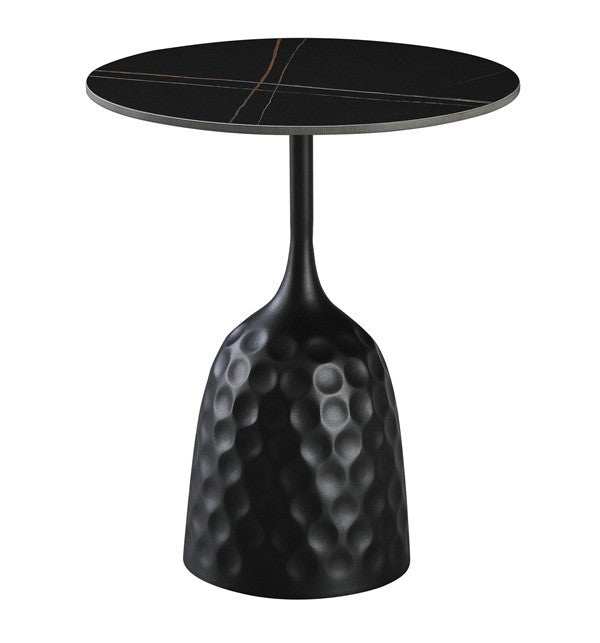 Mesa CAVEZZO, preta, tampo cerâmica mármore preto, 50 cms de diâmetro
