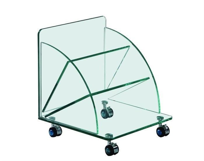 Mesa COIMBRA, vidro, rodas, 38 x 38 X 43 cms