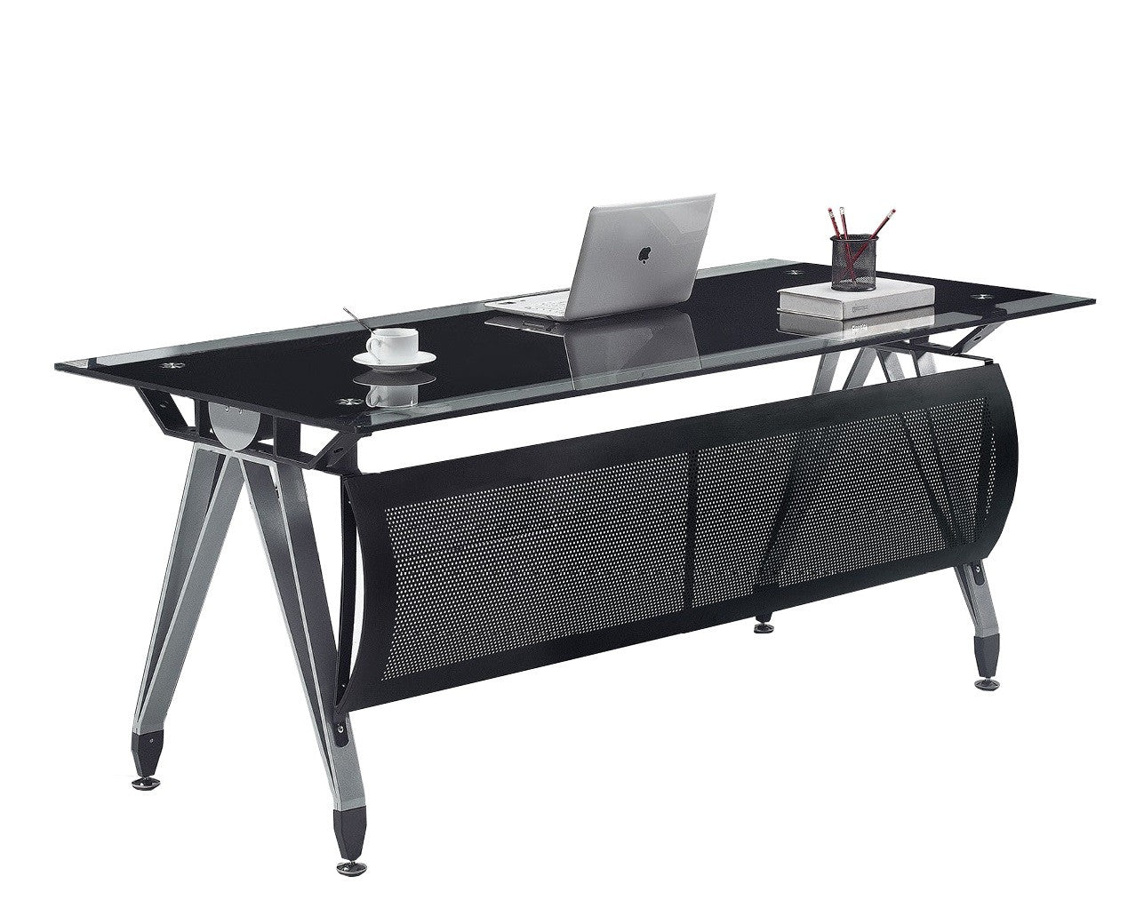 Mesa de escritório BASILEA, vidro temperado preto, 180 x 85 cm