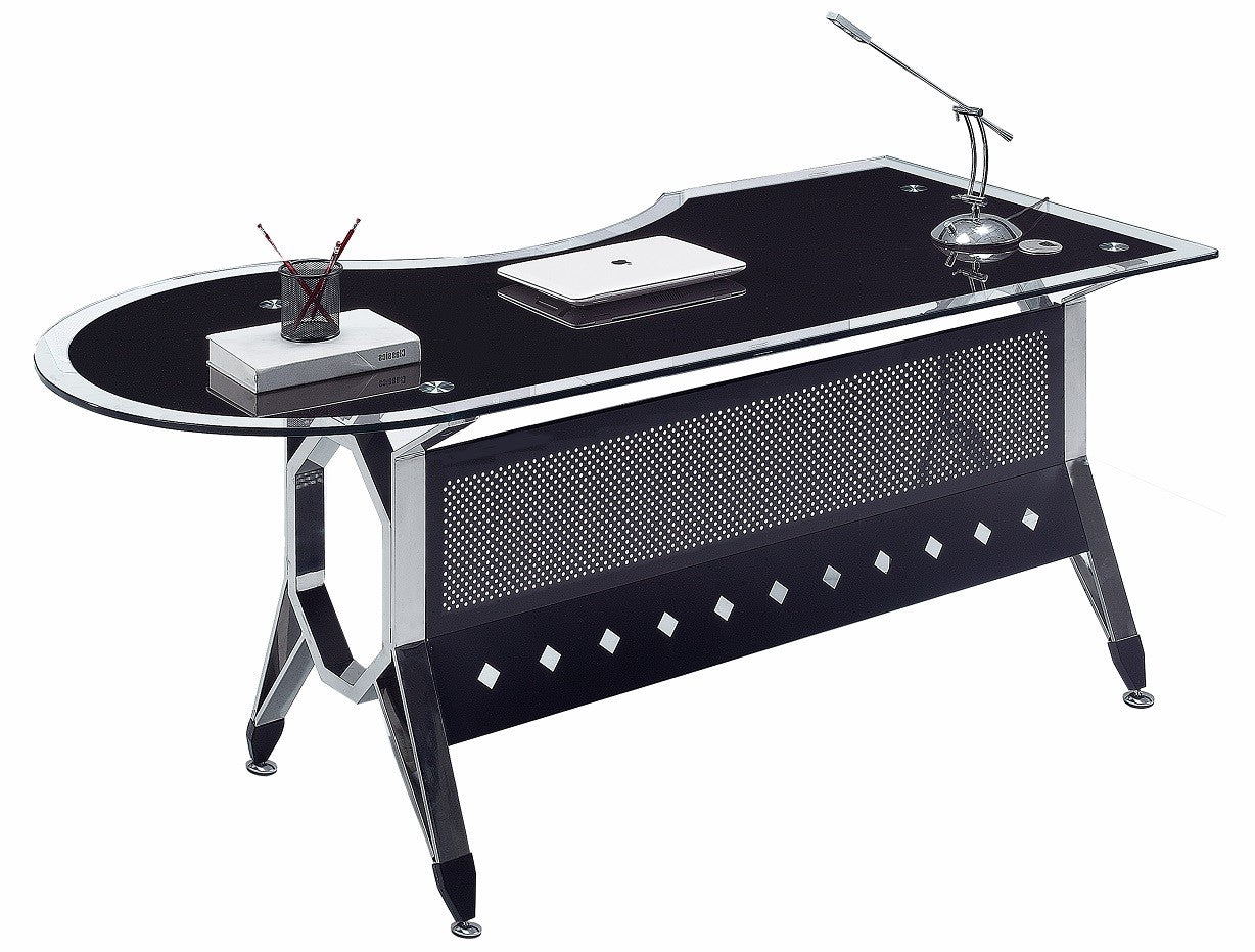 Mesa de escritório COLOGNE, formato direita, vidro temperado preto, 180 x 85 cm