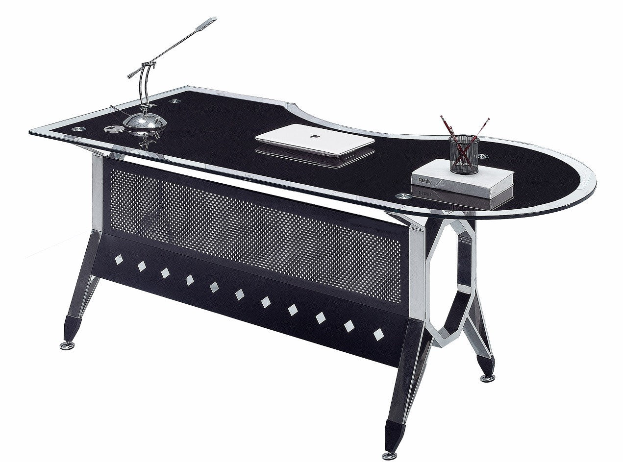 Mesa de escritório COLOGNE, formato esquerdo, vidro temperado preto, 180 x 85 cm