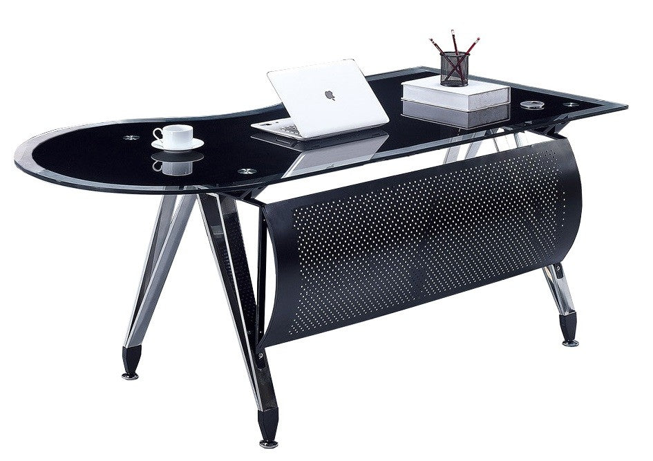 Mesa de escritório MAGNA, formato direita, vidro temperado preto, 180 x 85 cm