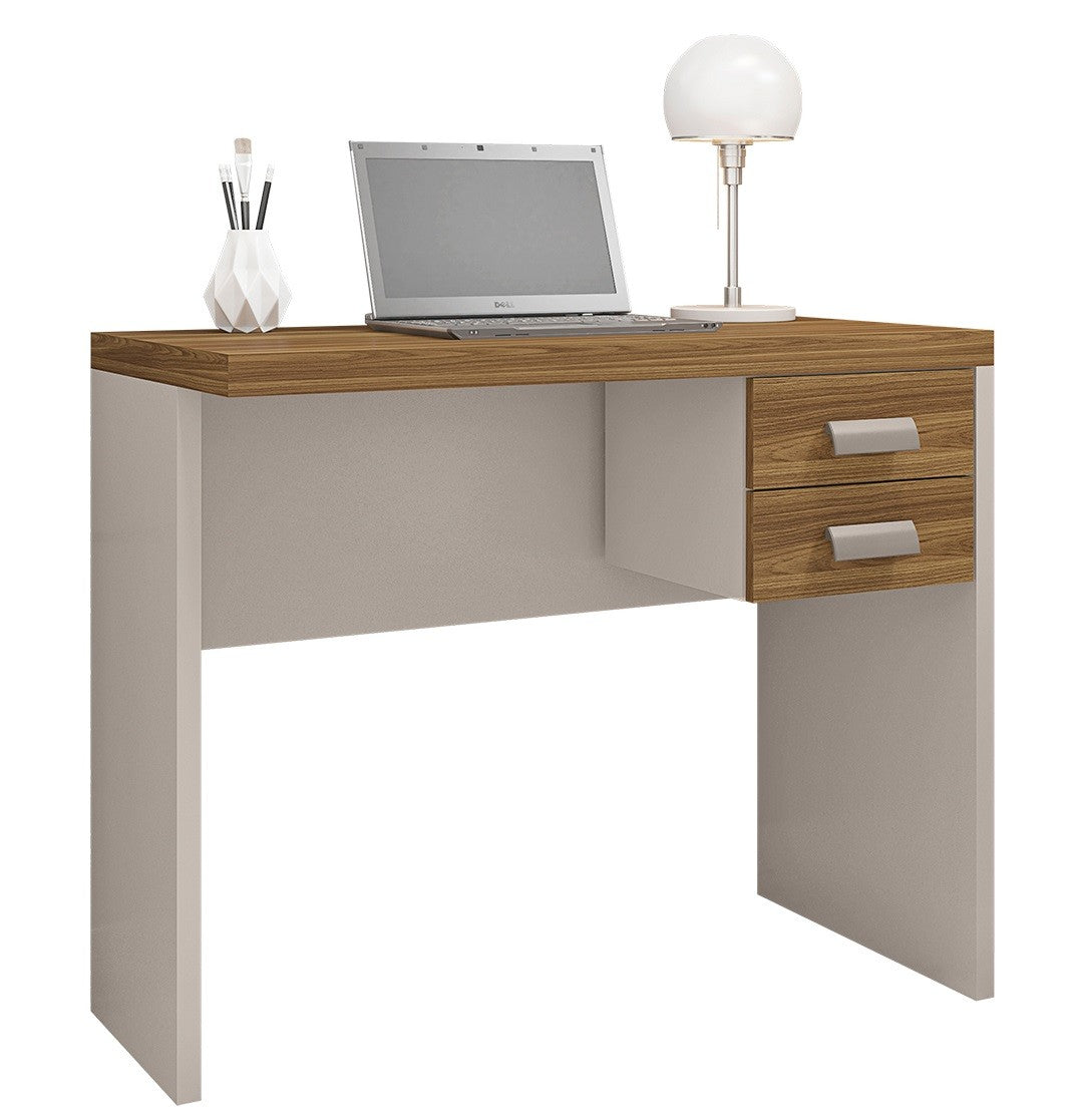 Mesa de escritório STUDIO 90, 2 gavetas, bilaminado de cor de mel e cacau, 90 x 45 cms