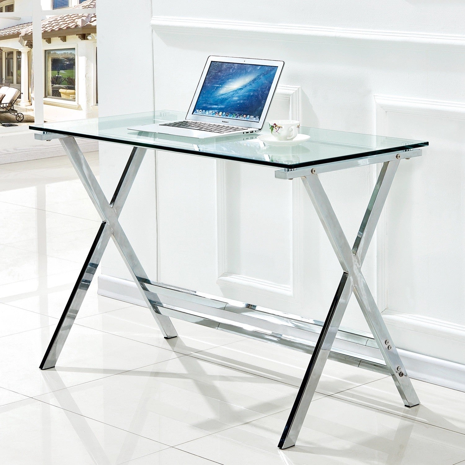 Mesa DELFOS (SU), cromada, vidro, 110 x 55 cms