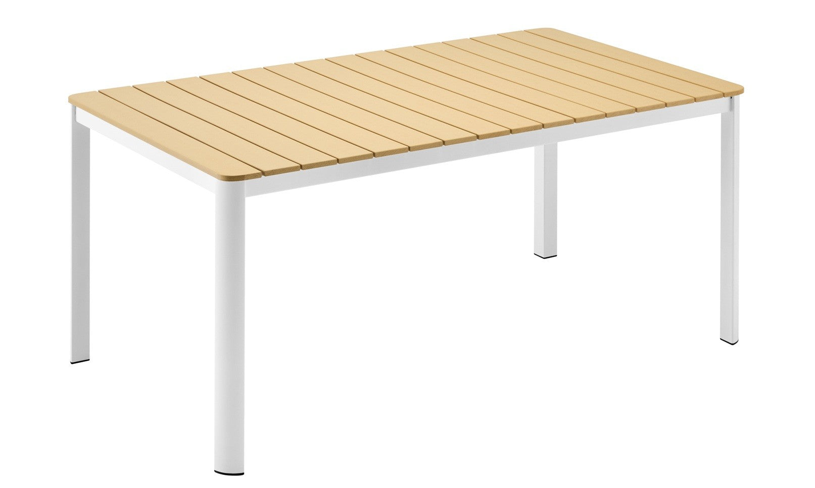 Mesa GARIBALDI, metal branco, tampo de polywood amarelo, 160 x 90 cms.