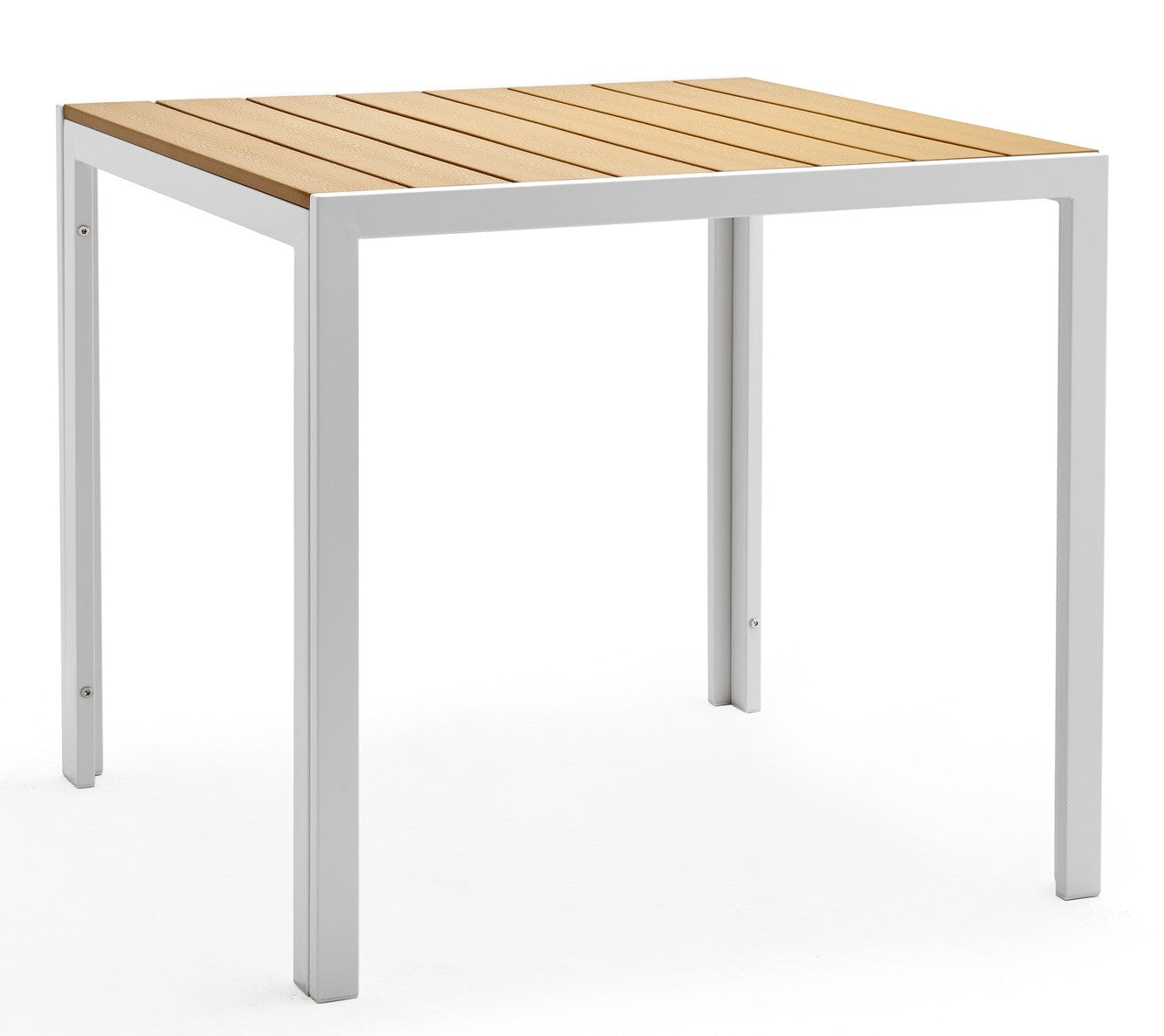 Mesa GARIBALDI, metal branco, tampo de polywood amarelo, 80 x 80 cms.