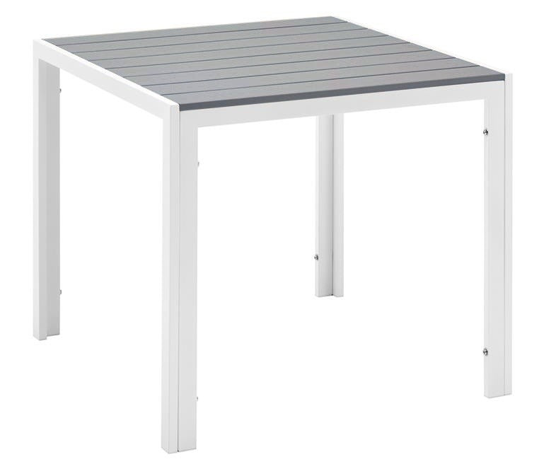 Mesa GARIBALDI, metal branco, tampo de polywood cinza, 80 x 80 cms.