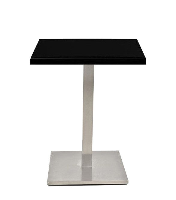 Mesa IPANEMA, aço inoxidável, base de 72 cms e tampo de 60x60 cms. Cores à escolha, Tableros de 60x60 cms: WERZALIT SM - NEGRO 55