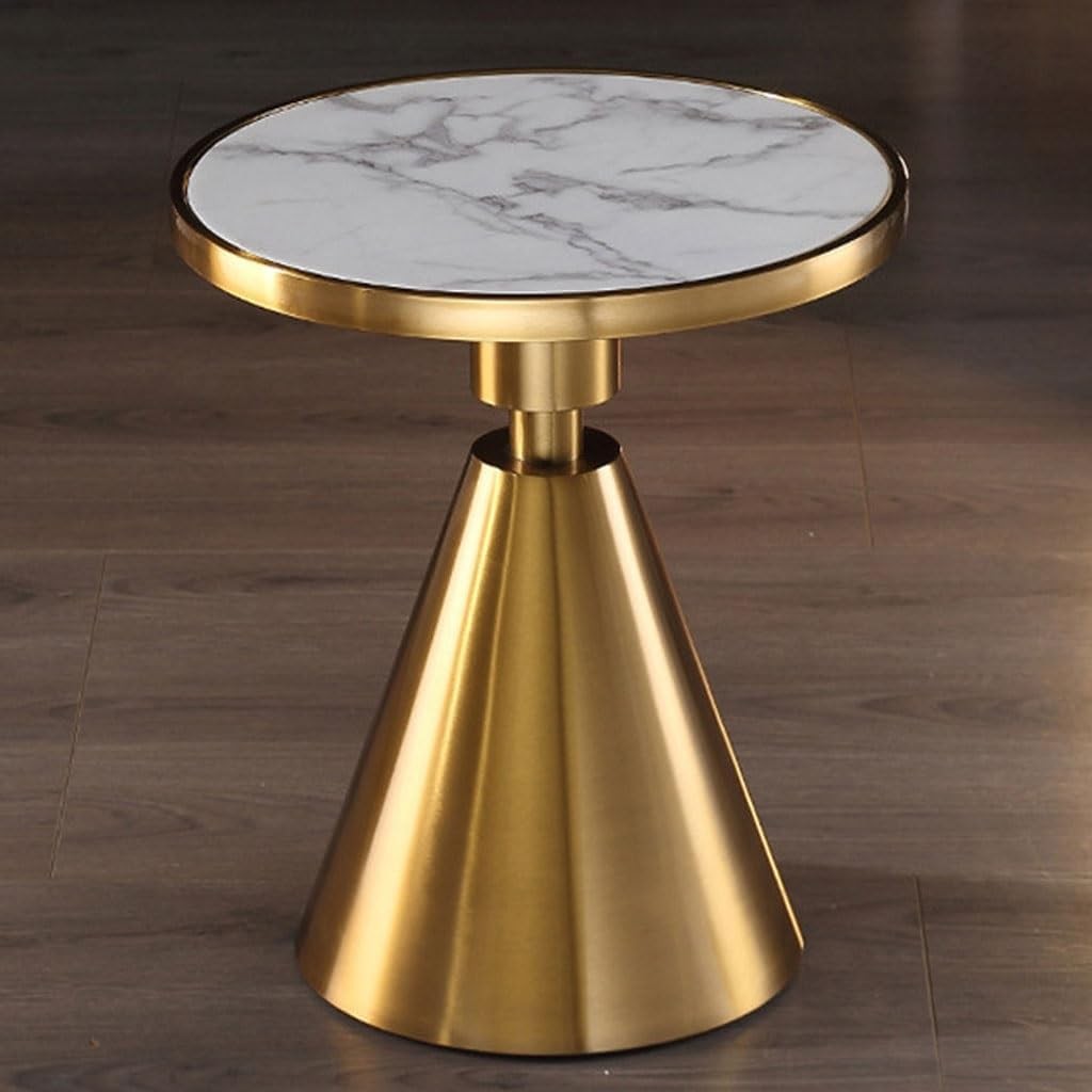 Mesa JASSY BL, aço inoxidável, tampo cerâmica mármore branco, 50 cms