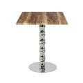 Mesa KARNAK, base de aço inoxidável e tampo de 70x70 cms. Cores à escolha, Tableros de 70x70 cms: WER-WOODART, INDIAN SHESMAN 4525