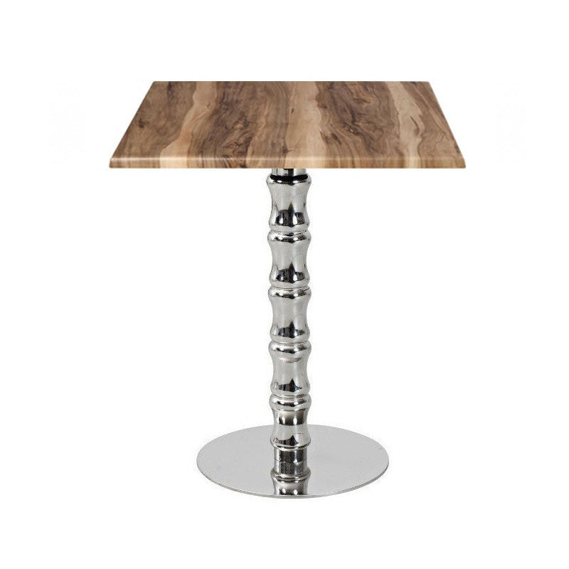 Mesa KARNAK, base de aço inoxidável e tampo de 70x70 cms. Cores à escolha, Tableros de 70x70 cms: WER-WOODART, INDIAN SHESMAN 4525