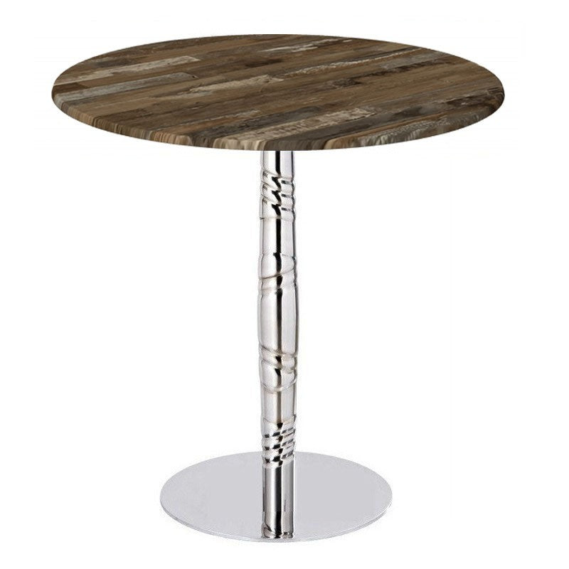 Mesa LUXOR, base de aço inoxidável e tampo de 60 cms de diâmetro. Cores à escolha, Tablero de 60 cms.: WER-WOODART, MARACAIBO 4614