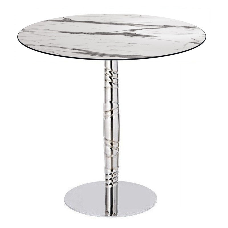 Mesa LUXOR, base de aço inoxidável e tampo de 70 cms de diâmetro. Cores à escolha, Tableros de 70 cms: COMPACTO, MÁRMOL AFYON 5657, TAVILO (69 cms)